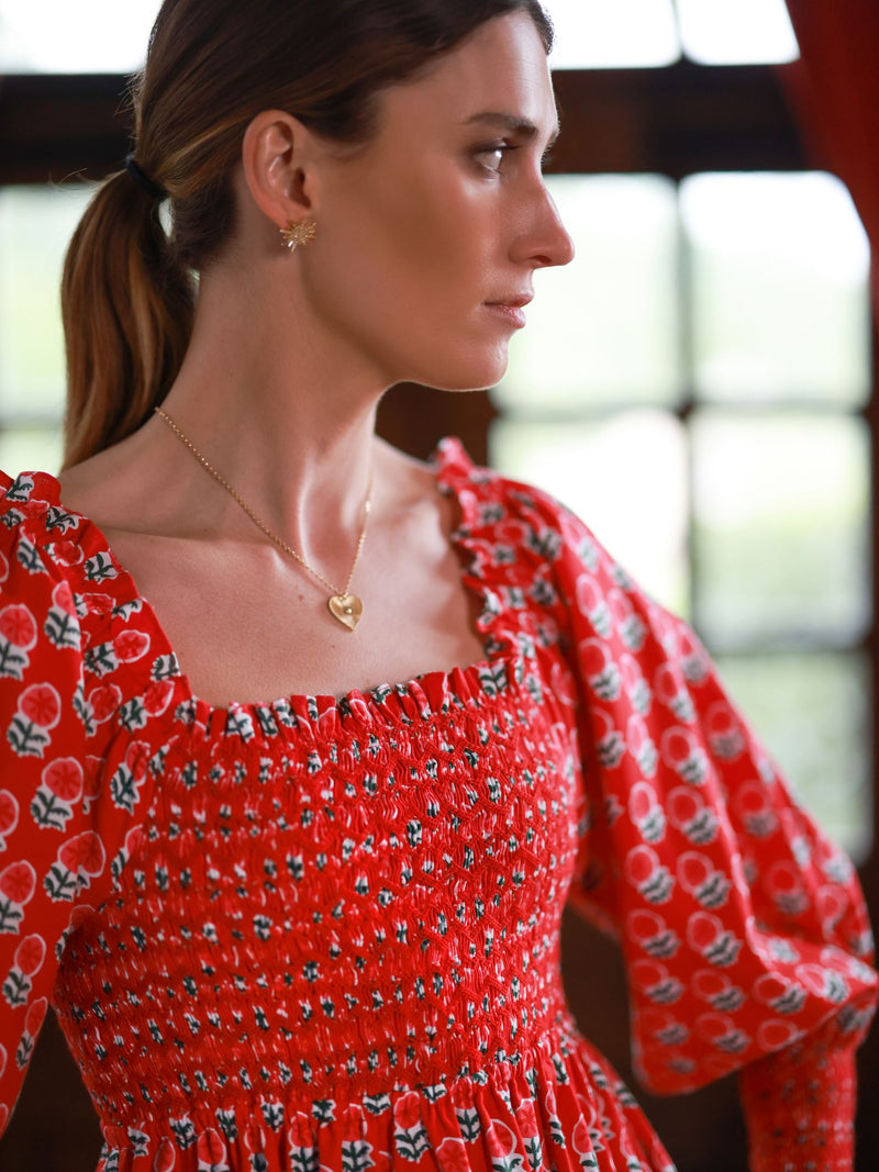 Josefine Butler Dress Christmas Marigold with Scarlet and Spice Hand Smocking