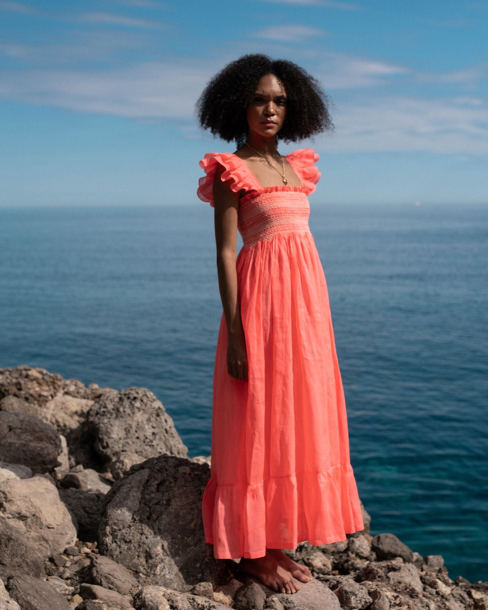 Wallis Simpson Dress Coral Dreams Organdie with Chantilly Hand Smocking