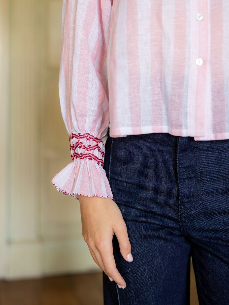 Shelley Blouse Powder Pink Stripe with Copper Beech Hand Smocking Edition 17