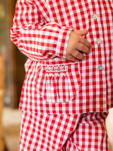 Lilly Parr Pyjamas Cranberry Gingham with Snow White Hand Smocking