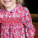 Jane Austen Romper With Crimson Hand Smocking made with Liberty Wiltshire Fabric