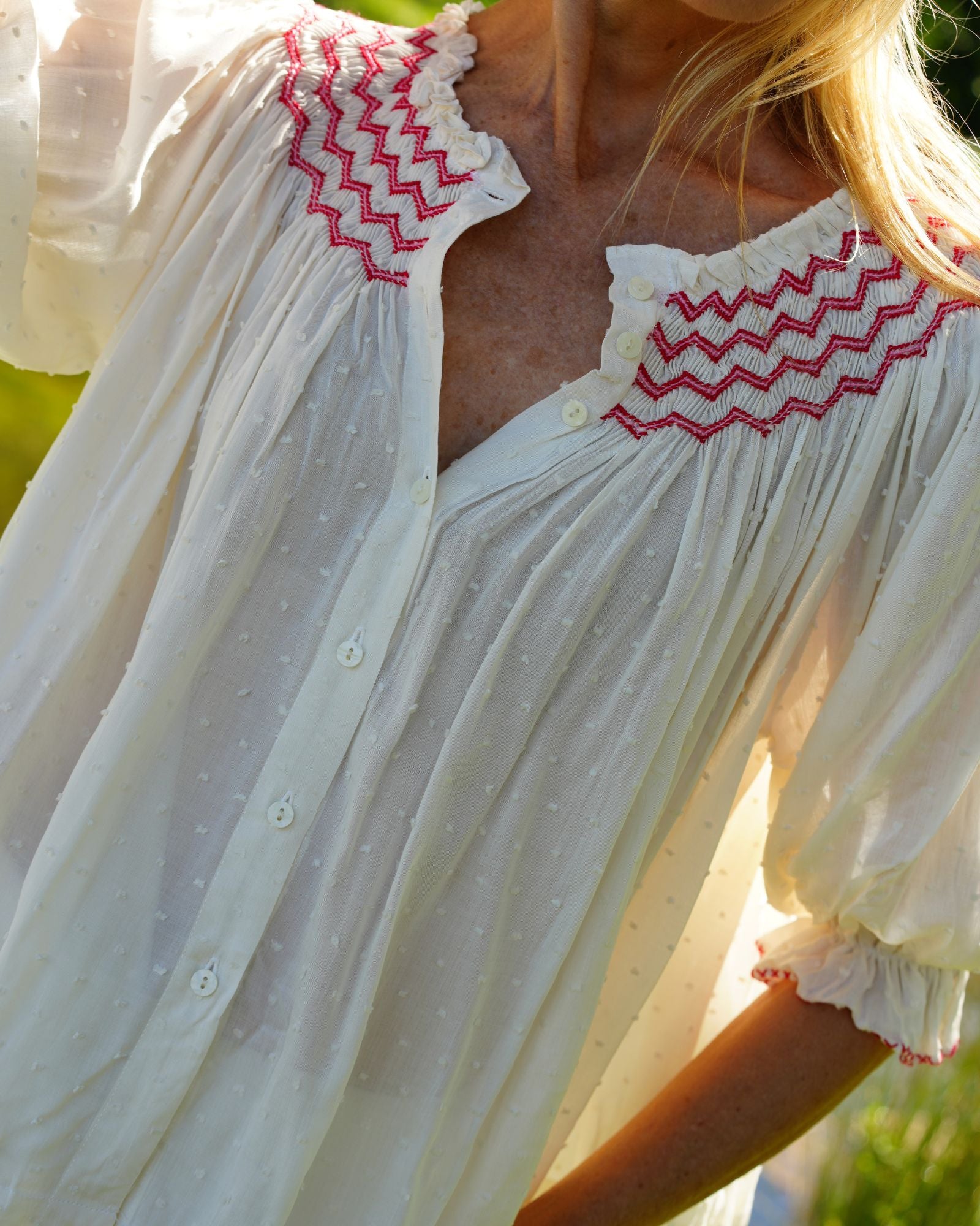 Cleopatra Blouse Cotton Puff Plumetti with Hearts on Fire Hand Smocking Edition 44