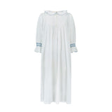 Bessie Coleman Women's Dress Moonstone Cotton with Sapphire Hand Smocking