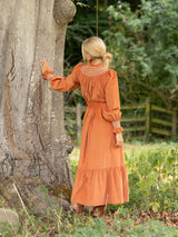 Colette Women's Dress Butterscotch Needlecord with Full Moon Hand Smocking