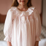 Nightingale Girl's Dress Powder Puff Plumetti with Marshmallow Hand Smocking