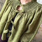 Cleopatra Jacket Woodland Spot Organdie with Hunter Green Hand Smocking Edition 3