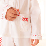 Lilly Parr Pyjamas Moonstone White with Candy Cane Trim and Hand Smocking