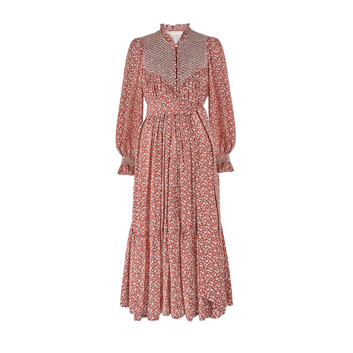 S/M Wu Zetian Women's Dress Terracotta Blooms With Full Moon Hand Smocking