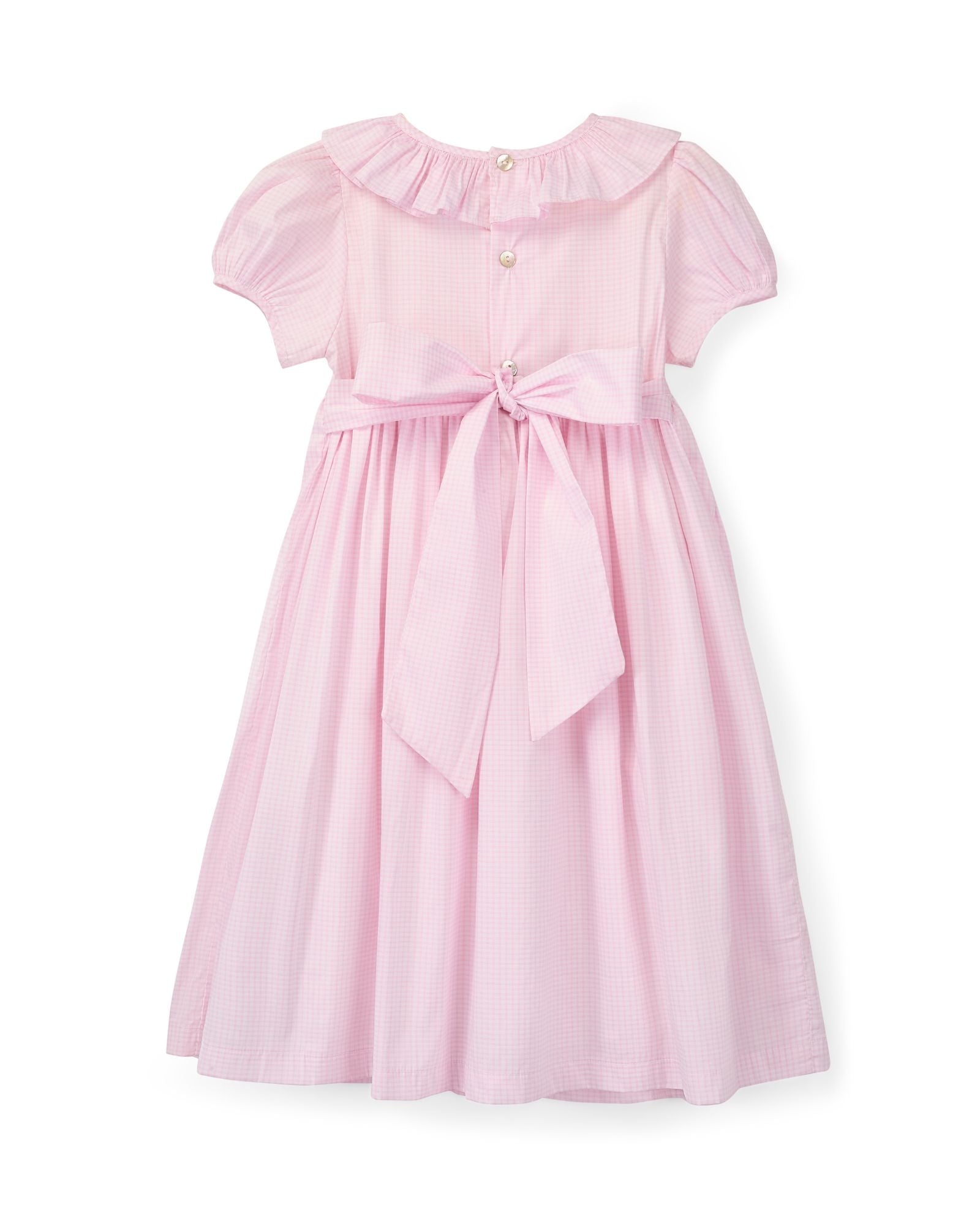 Katherine Johnson Dress Pink Grid Cotton with Strawberrylicious Hand Smocking