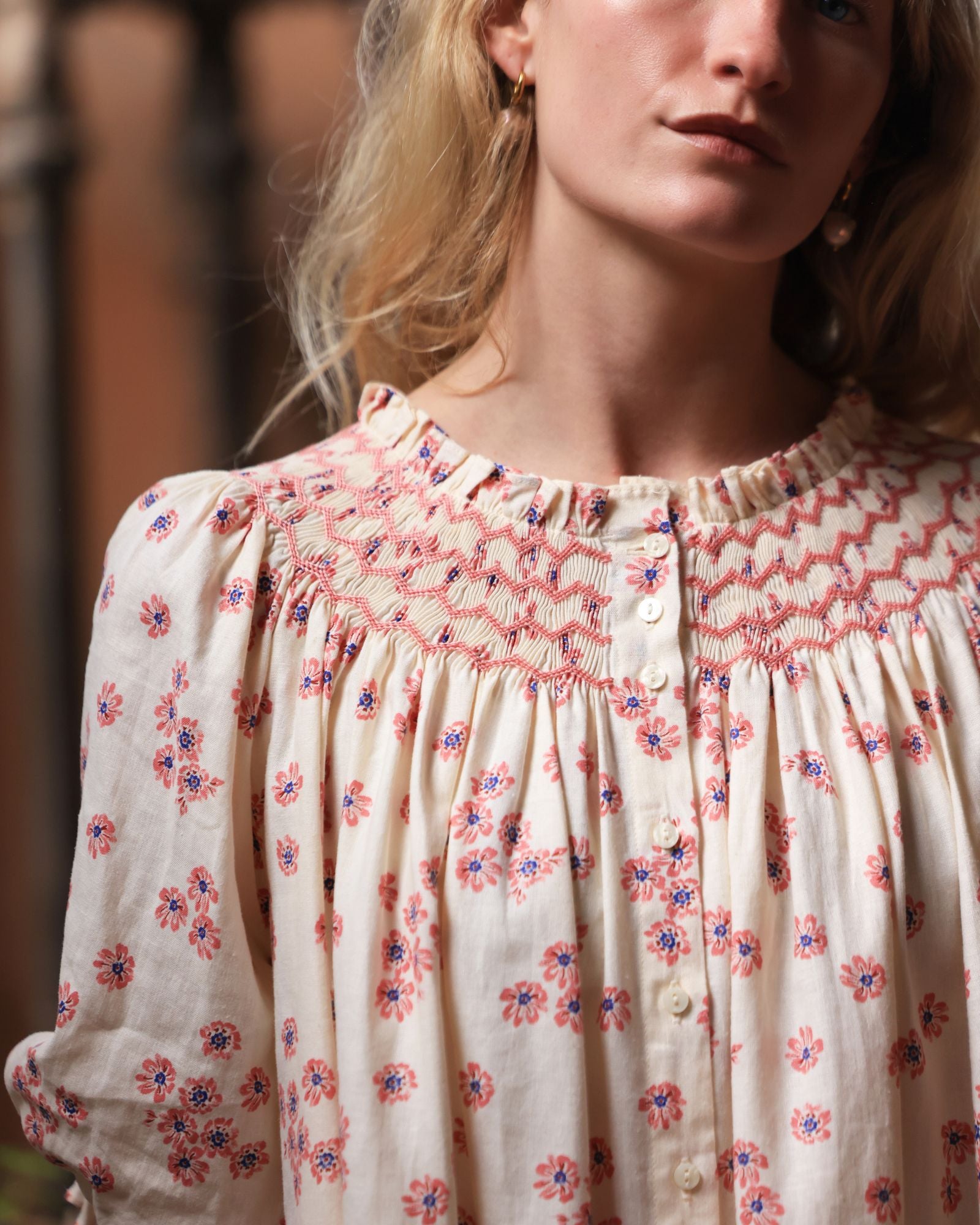 Cleopatra Blouse Painted Petals with Blush Hand Smocking Edition 38