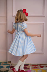 Thatcher Dress Sailor Stripe with White Heart Hand Smocking