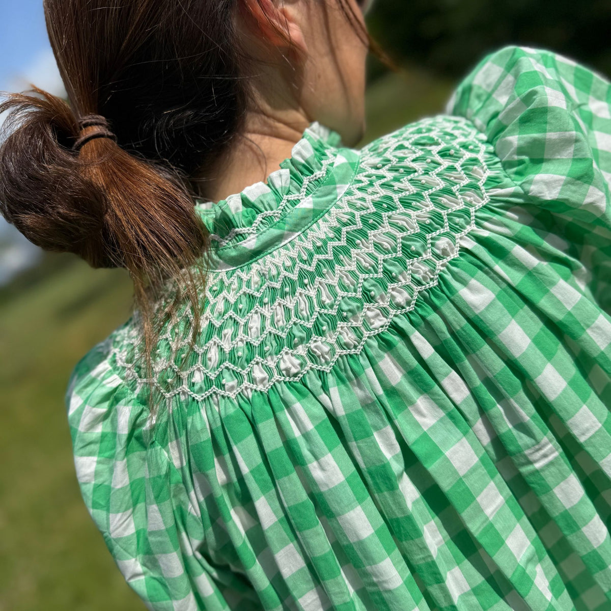 Scholl Blouse Green Apple Gingham with Sorbet Hand Smocking Edition 43