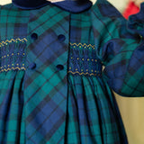 Margaret Thatcher Romper Black Watch Tartan with Golden Glimmer Hand Smocking