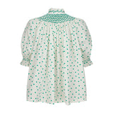 Scholl Blouse Frog Polka cotton with Jade Hand Smocking Edition 59