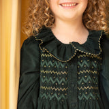 Elizabeth Blackwell Dress Pine Tree Needlecord with Nordic Sparkle Hand Smocking