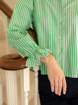 Bronte Blouse Kelly Green Stripes with Sea Spray Embroidery