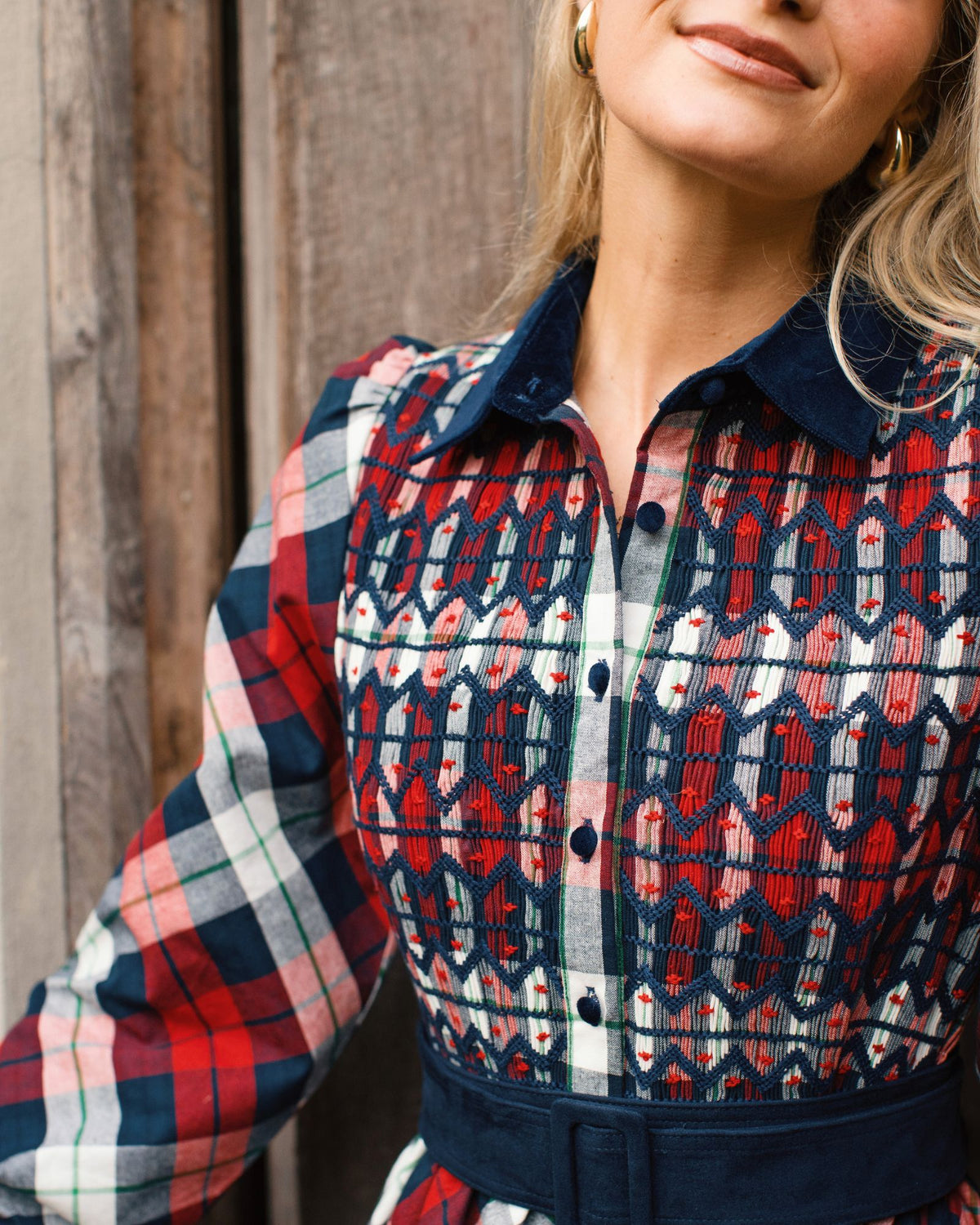 Woodhull Dress Macintyre Tartan with Navy and Red Hand Smocking