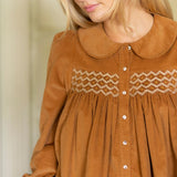 Marie Curie Blouse Butterscotch Needlecord with Spiced Vanilla Hand Smocking