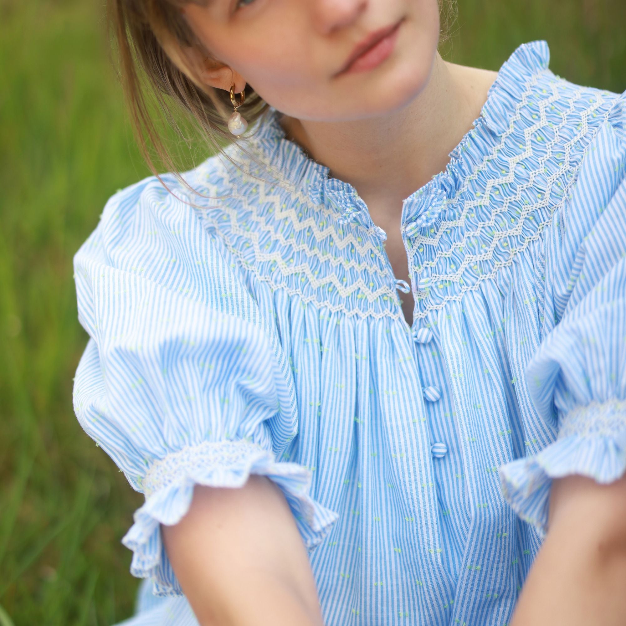 Grace Darling Dress Lemon Drop Spot with Lemon Soda Hand Smocking