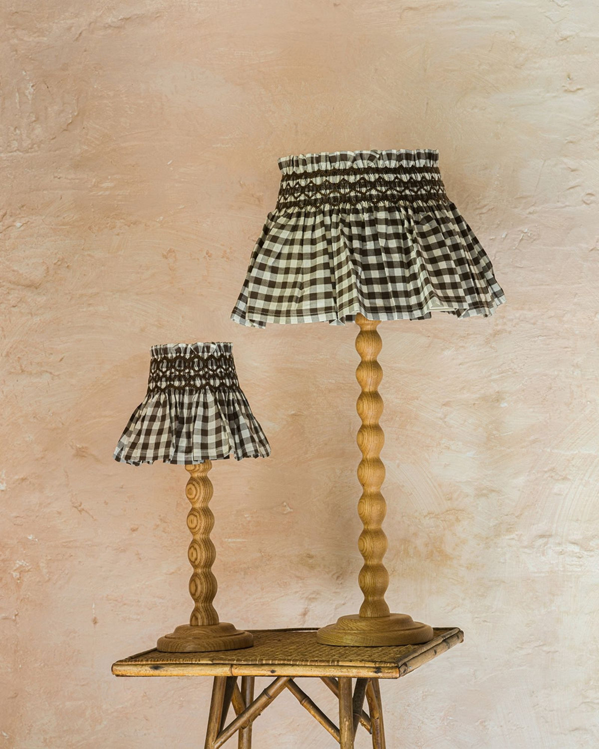 Edit58 x Smock London Elsie Lampshade Chocolate Check with Cocoa Nib Hand Smocking