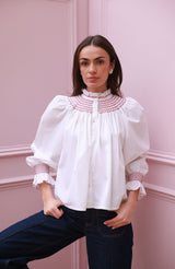 Scholl Women's Blouse White with Rosehip Hand Smocking Editon 56
