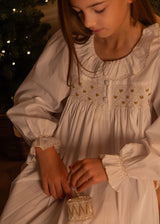 2-3 & 3-4y Memo Press x Smock London Nightingale Girls Dress Moonstone with Gold Bows Hand Smocking