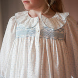 Nightingale Girl's Dress Forget Me Not Plumetti with Delphinium Hand Smocking