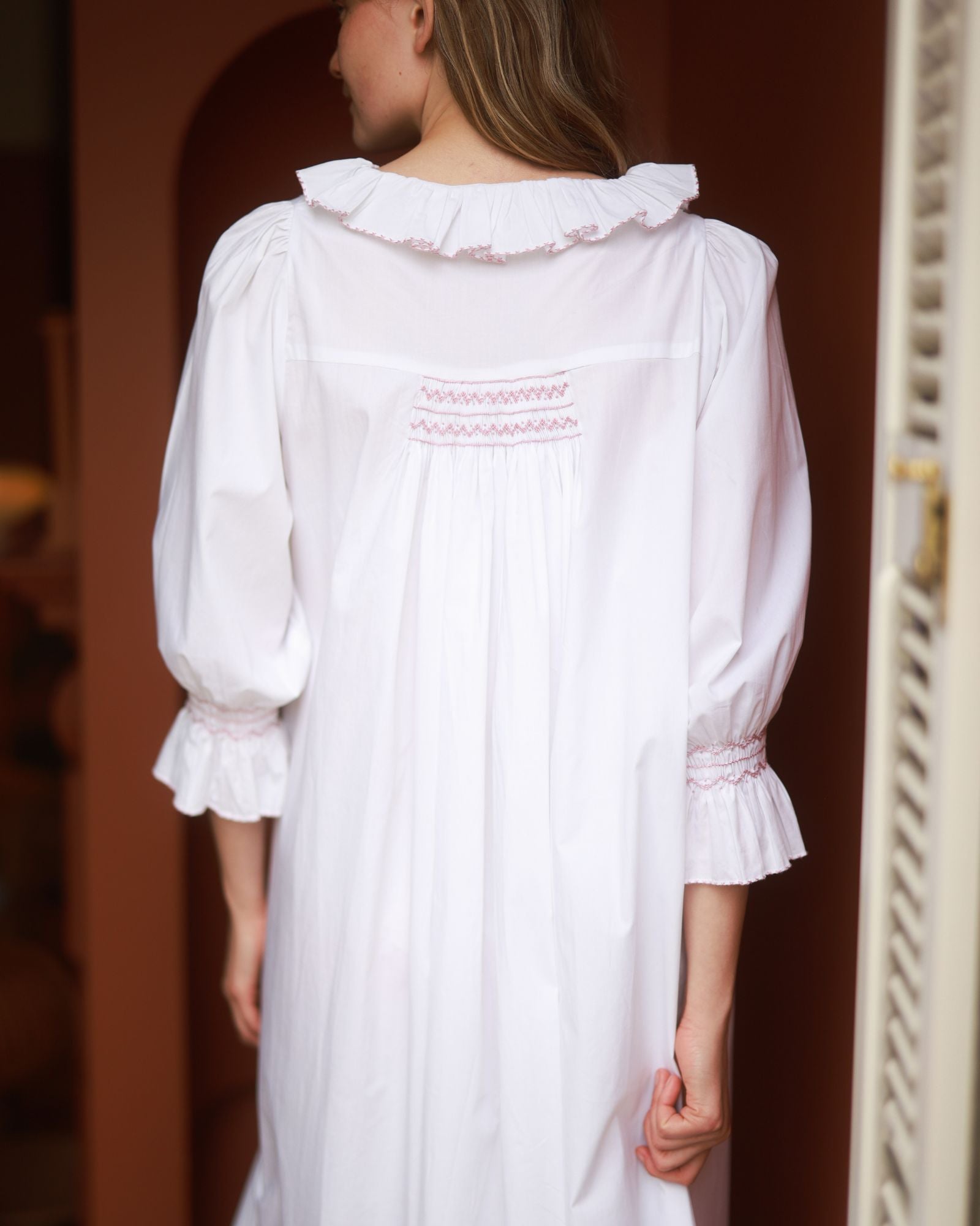 Bessie Coleman Women's Dress Moonstone Cotton with Kir Royale Hand Smocking