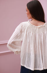 Cleopatra Blouse White Stripe Cotton Muslin with milk Hand Smocking Edition 37