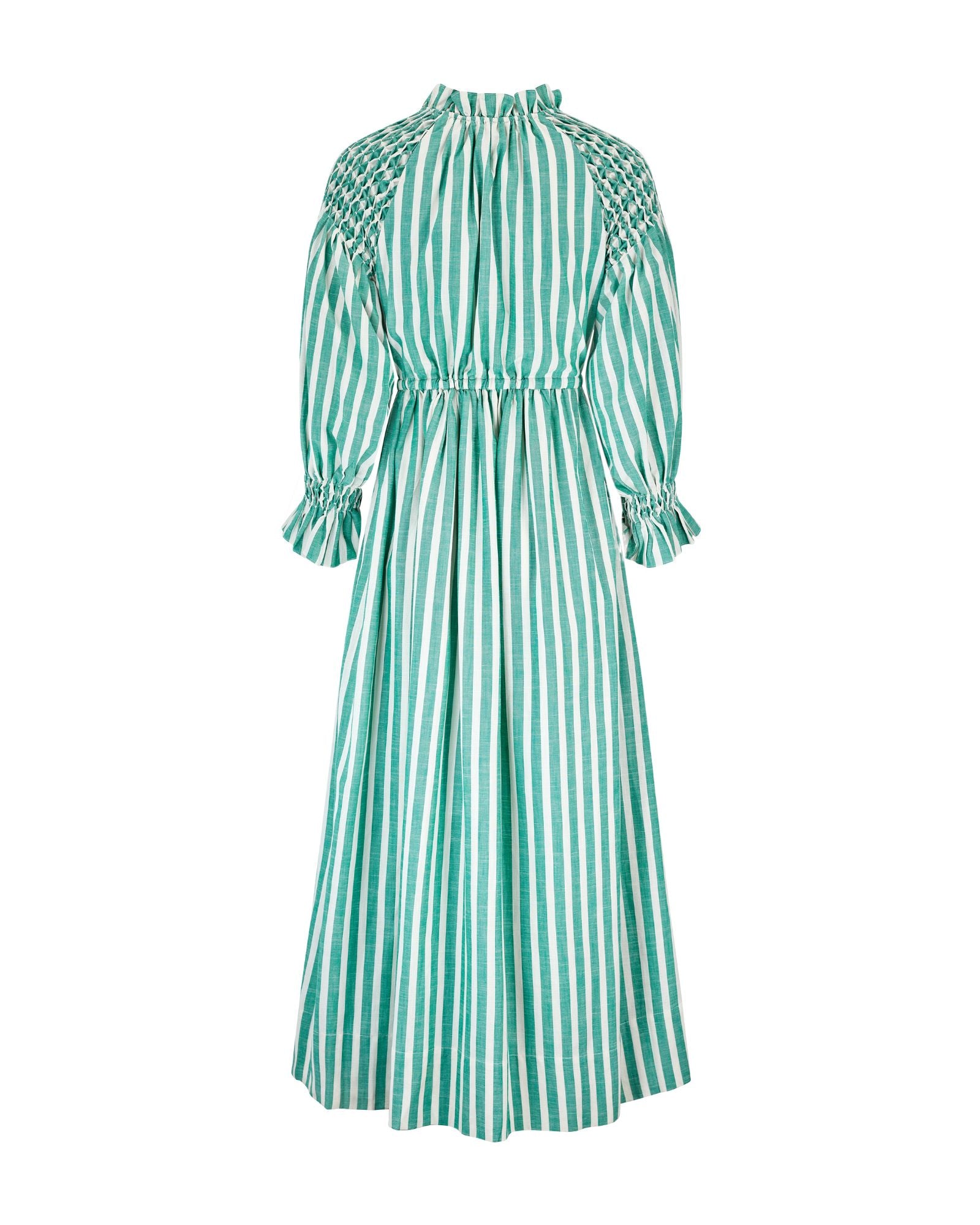 Aloha Wanderwell Dress Wimbledon Stripe with White Honeycomb Hand Smocking