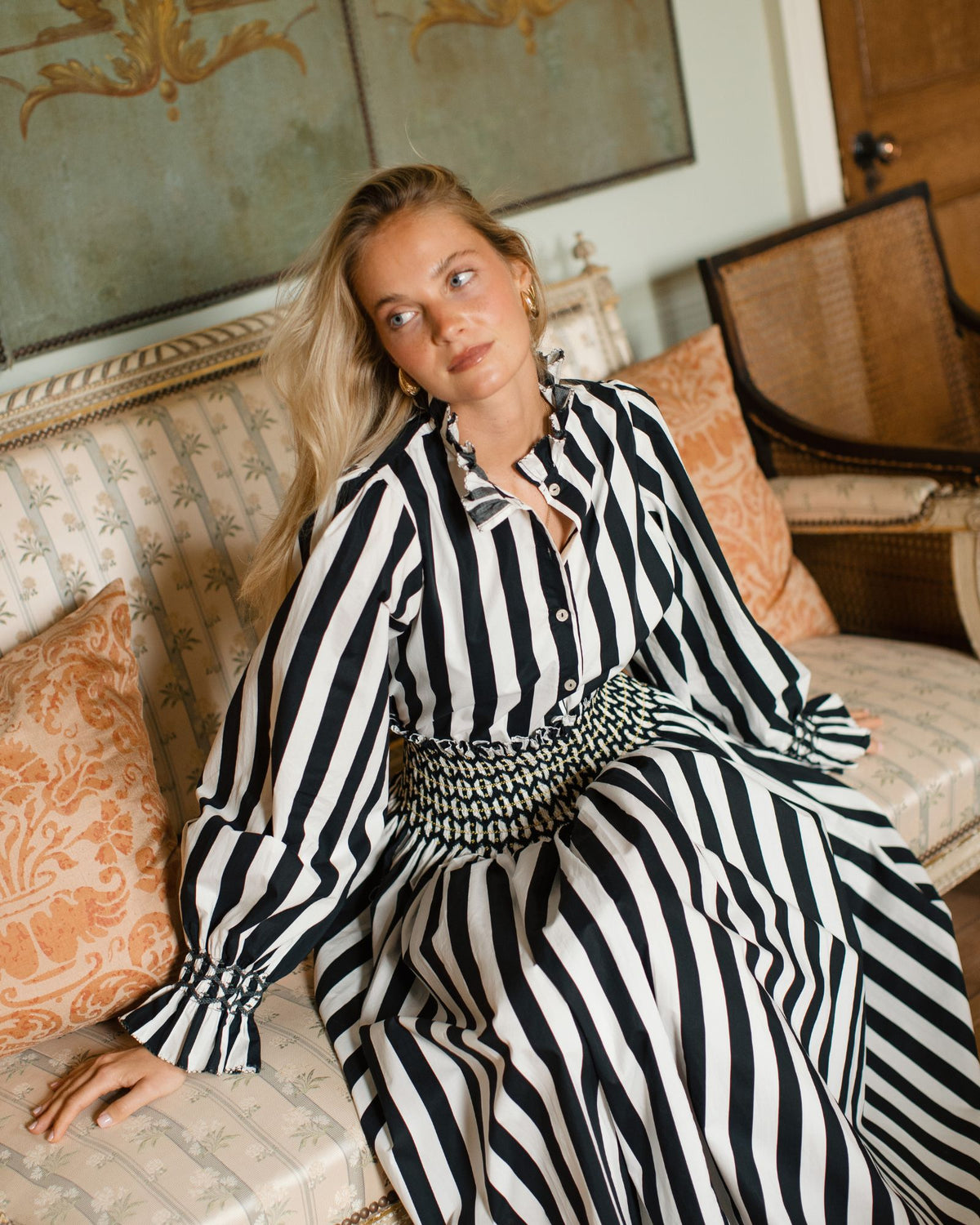 Shelley Blouse Palais Royale Stripe with Golden Onyx Hand Smocking Edition 34