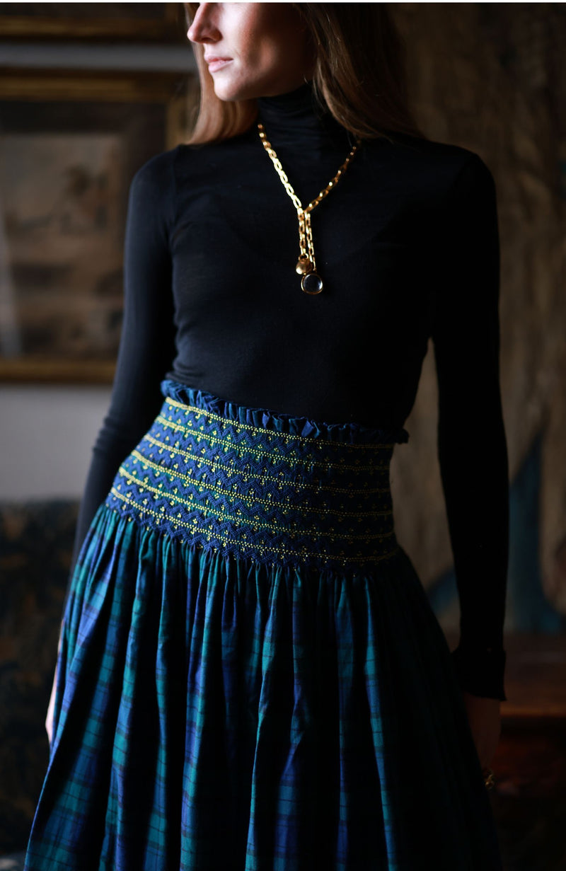 Sullivan Women's Skirt Black Watch Tartan with Royal Navy Hand Smocking