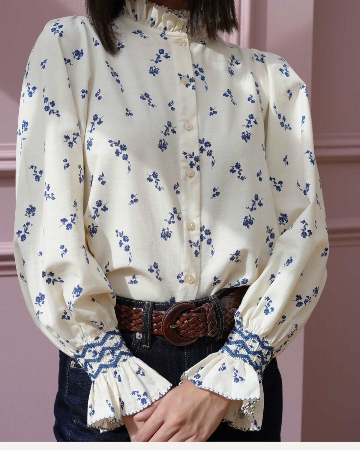 Shelley Blouse Blue Bramble Ditsy with Blueberry Hand Smocking Edition 31