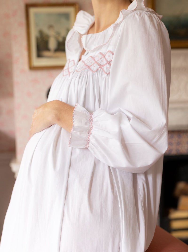 Mother Teresa Women's Nursing & Maternity Dress Long Sleeves with Mermaid Tail Kir Royale Hand Smocking
