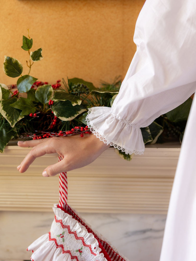 Nightingale Women's Dress Moonstone Cotton with Lattice Smocking and Embroidered Heart Buttons