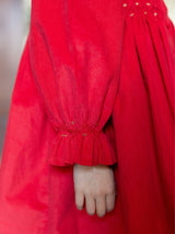 Elizabeth Blackwell Dress Crimson Needlecord with Gold Coin Hand Smocking