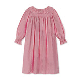 1-2 & 2-3y Samantha Varvel x Smock London Nightingale Girl's Dress Gingerbread Stripes with Snow Heart Hand Smocking