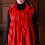 Edith Wharton Waistcoat Scarlet Needlecord with Peppermint Drop Hand Smocking Edition 3