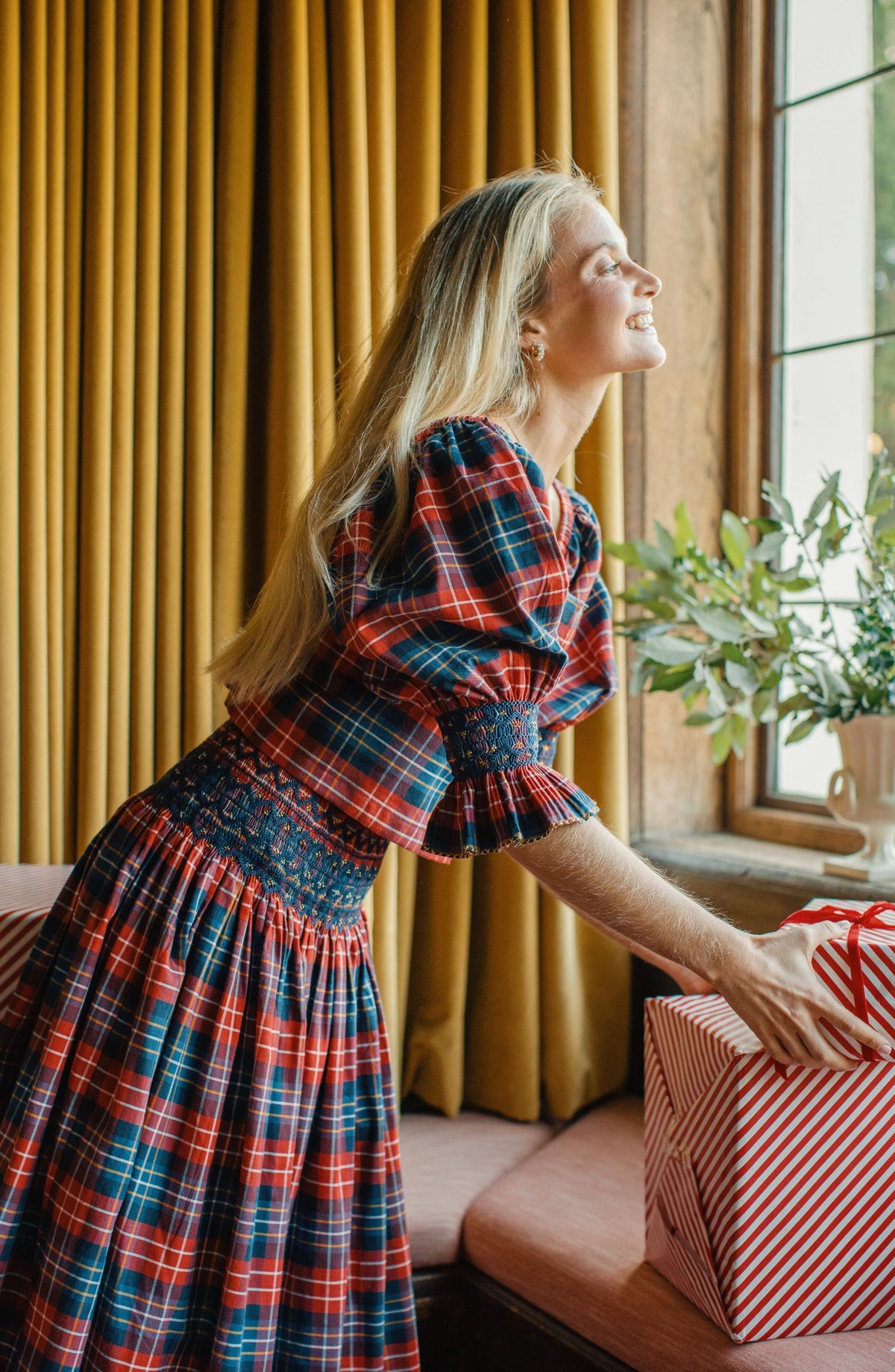Sullivan Skirt Wallace Tartan with Midnight Sparkle Hand Smocking