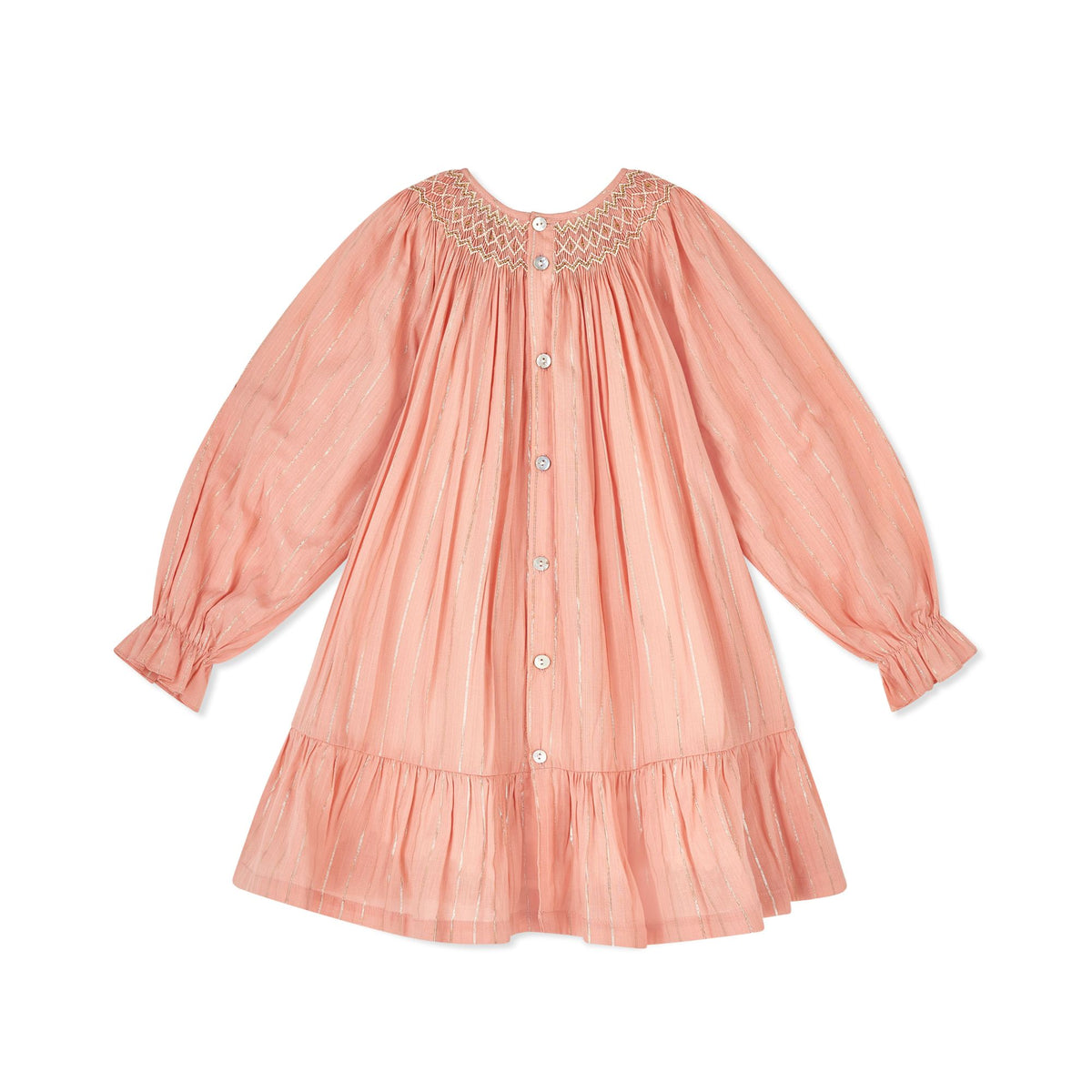 4-6y Hannah Szenez Dress Golden Girl Stripe with Opalescent Hand Smocking
