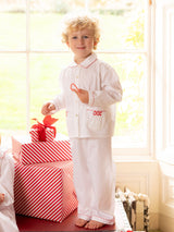 Lilly Parr Pyjamas Moonstone White with Candy Cane Trim and Hand Smocking