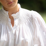 Scholl Women's Blouse White with Ivory Hand Smocking