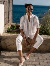 Scholl Women's Summer Blouse White with Ivory Hand Smocking Edition 9