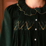 Betsy Fry Blouse Pine Tree Needlecord with Nordic Sparkle Hand Smocking