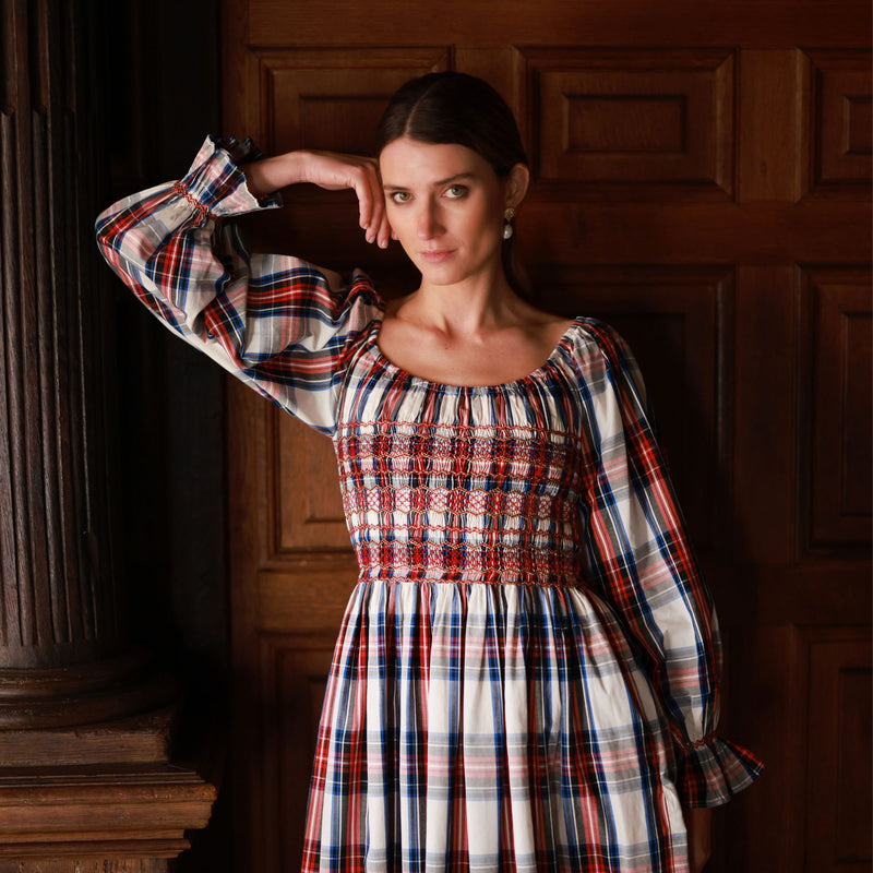 Amelia Earhart Dress Britannia Check with Winter Berry Hand Smocking