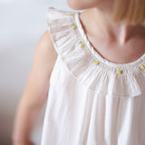Memo Press x Smock London Girls Alice Dress Moonstone with Yellow Rose Hand Smocking