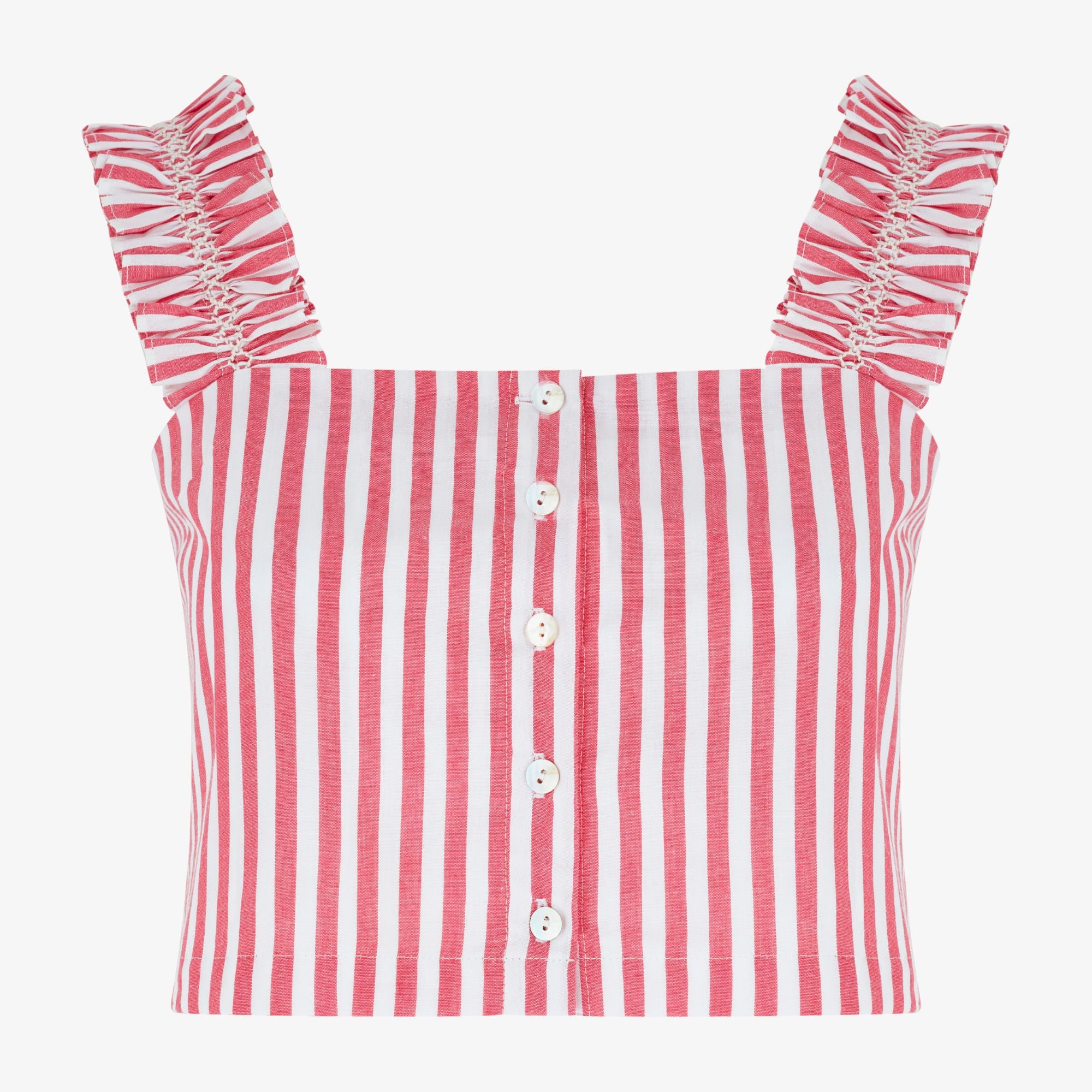 Gibson Top Tomato Stripe with Chalk Hand Smocking