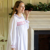 Nightingale Women's Dress Moonstone with Red Hearts Hand Smocking