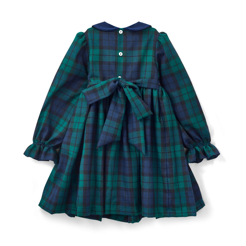 Margaret Thatcher Dress Black Watch Tartan with Golden Glimmer Hand Smocking