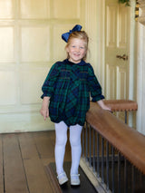 Margaret Thatcher Romper Black Watch Tartan with Golden Glimmer Hand Smocking